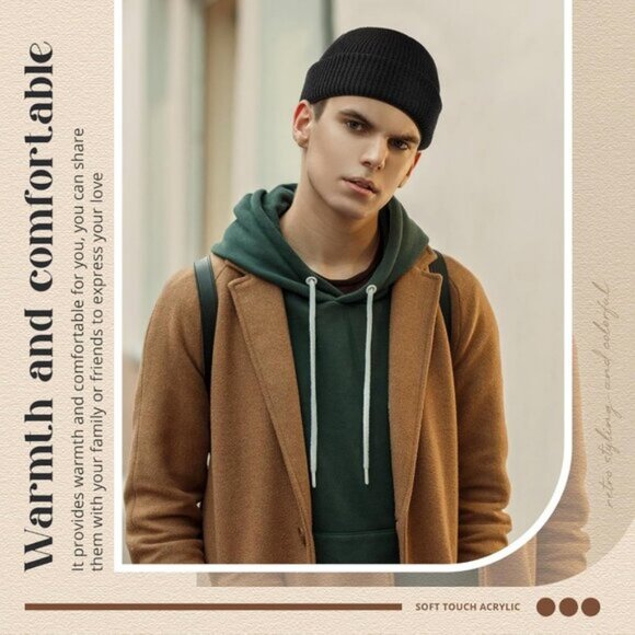 ⚡Unisex Black, Dark Gray, White, Apricot 4 Pieces Watch Hat Fisherman Beanie - Picture 6 of 7